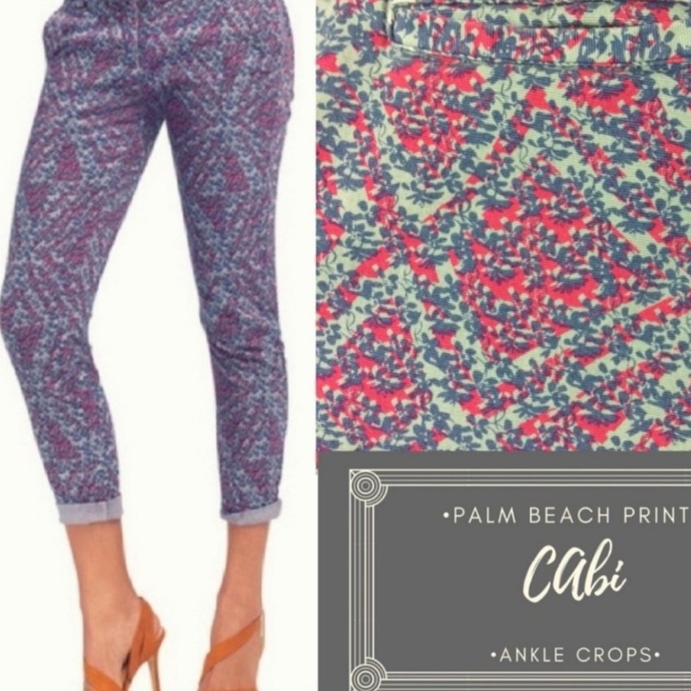 CAbi Blue & Pink Palm Beach Crop Pants